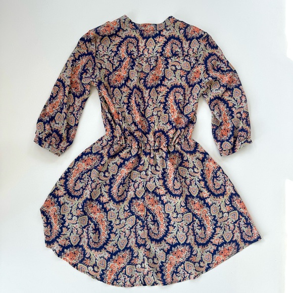 Lush Womens Navy Peach Paisley Print Wrap Mini Dress Flare 3/4 Sleeve Size Small - Picture 12 of 13